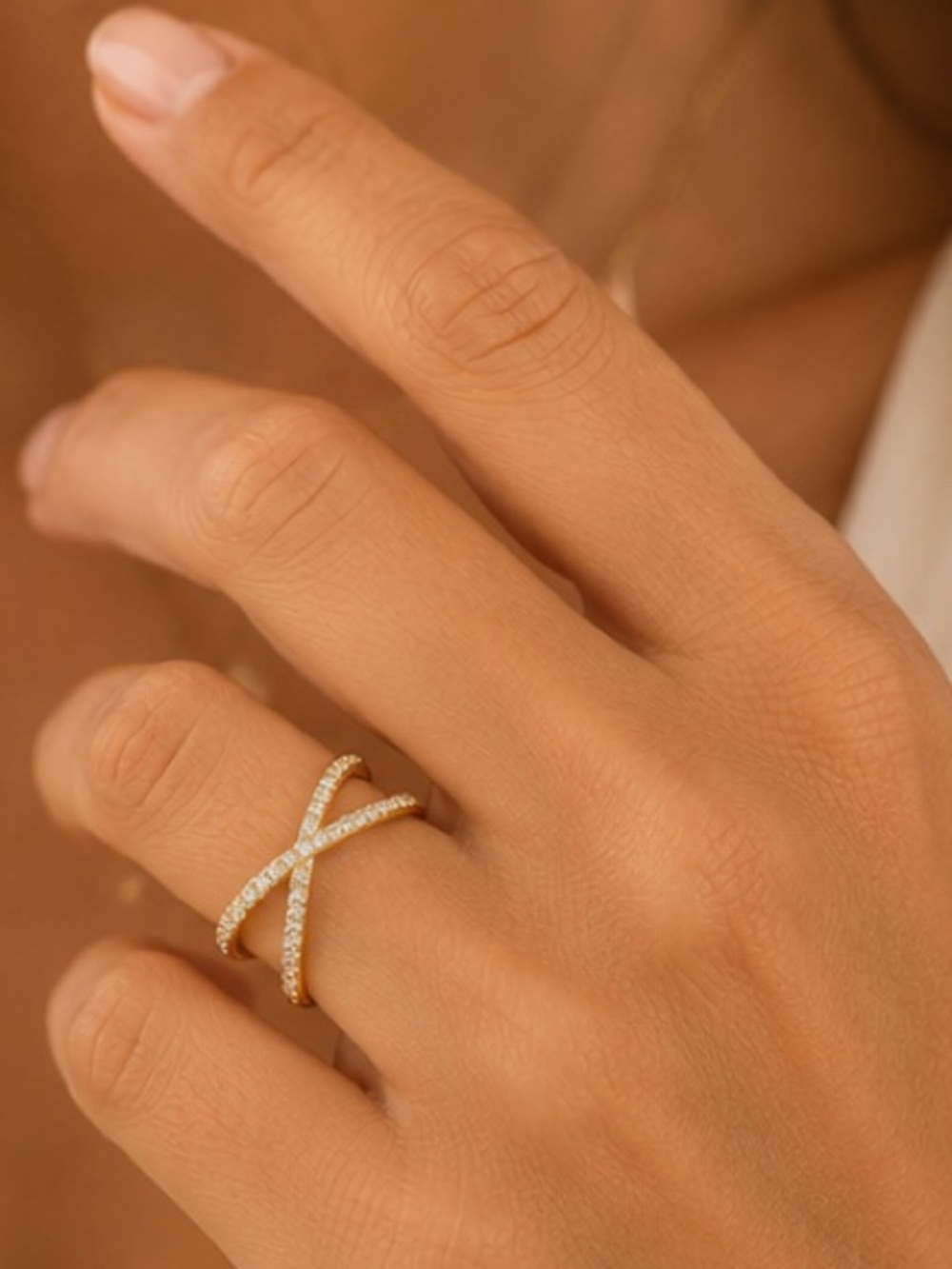 Gold Pavé Criss Cross X Ring
